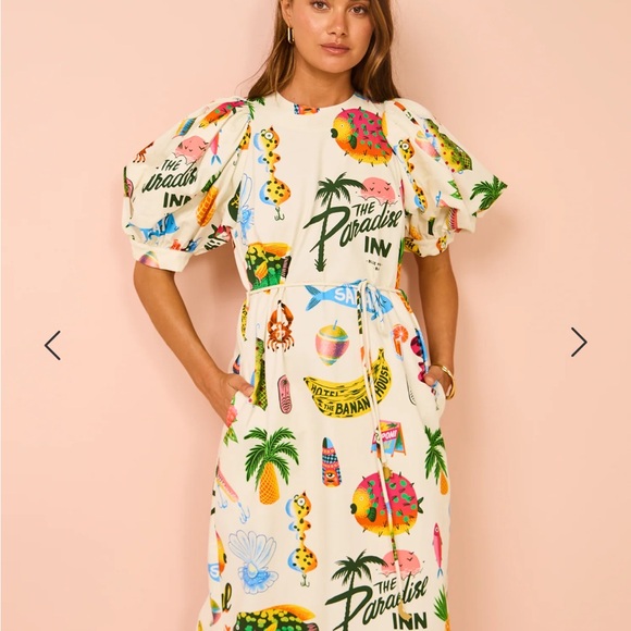 Alemais samaki puff sleeve midi Dress - Picture 3 of 6